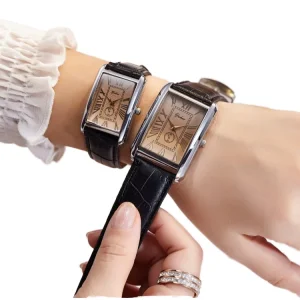 Women’s Unisex Quartz Diamond Watch 40mm Square Dial Pointer Glass 20mm Band Stainless Steel Case Waterproof Fashion Couple Pair