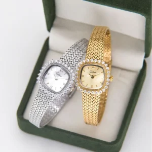 Women’s Vintage Elegant Luxury Crown Gold Watch Diamond 24K Gold Plated Quartz Movement Stainless Steel Pointer Gift for Lovers