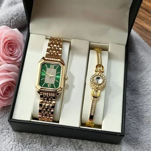 Women’s Watch 4 Color Options Rhinestone Dial 2 in 1 Jewelry Combo with Crystal Bracelet