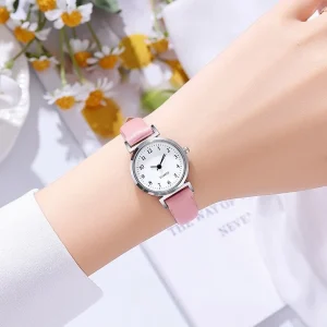Womens Watch Classic Round Case Slim Strap Minimalist Analog Design Eco Friendly Casual Style Quartz Timepiece for Students