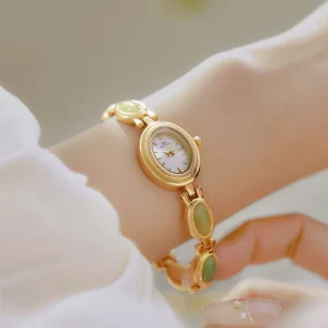 Women’s Watch Ladies Bracelet Luxury Waterproof Retro Natural Aventurine Stone Hotan Jade Advanced Chain Watch Gift