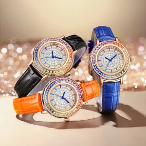 Women’s Watch Luxury Full Star Fashion Jewelry Diamond Vintage Leather Watch for Women Girl Gift for Loved Relogio Feminino 8116