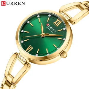 Women’s Watch Quartz CURREN Reloj 9092 Crystal Golden Ladies Watch Luxury Green Watch