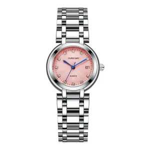 Women’s Watch Simple Design Luxury Stainless Steel Quartz Wristwatch Rhinestone Dial Watch for Ladies