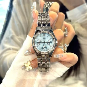 Women’s Watch Stylish Alloy Steel Band Round 36mm Pointer Dial Multi Color Waterproof Quartz
