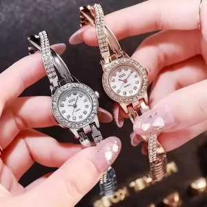 Women’s Watch with Diamond-Studded Small Dial Spiral Crown Casual Simple Elegant Wristwatch Smartwatch