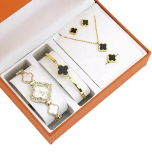 Women’s Wrist Watch and Bracelet Jewelry Set Four Leaf Clover Quartz