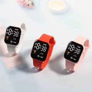 Women’s and Men’s LED Digital Electronic Watch with Rectangle Case and Plastic Band Stop Watch Feature