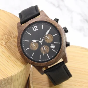 Wood Watch Handmade Genuine Cow Leather Strap Anniversary Gift for Him Groomsmen Boyfriend Dad Gift