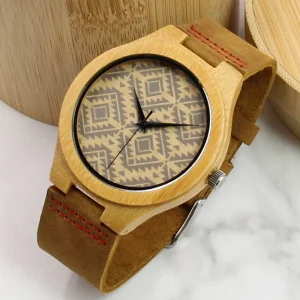 Wood Watch Handmade Genuine Cow Leather Strap Wood Bamboo Watch