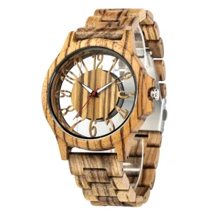 Wood Watch for Men with Wooden Skeleton Dial and Wooden Watch Box Packaging