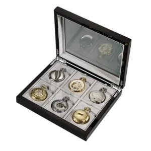 Wooden Pocket Watch Display Case Custom Suede Lining Single Watch Storage Gift Box