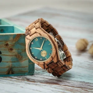 Wooden Women’s Quartz Analog Wrist Watch Simulated Diamond Dial Fashion Anniversary Gift for Wife Girlfriend