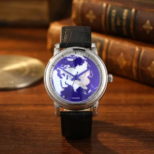 World Map Dial Automatic Mechanical 925 Silver Watch