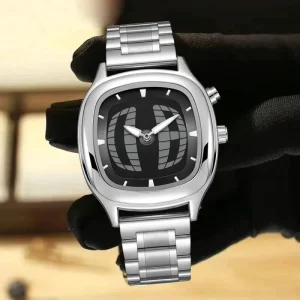 Y2K Luxury Sport Fashion Stainless Steel Quartz Watch, Analog Display, Retro Futuristic Tech Style, Men’s Watch