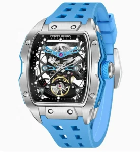 YS018 Stainless Steel Sapphire Automatic Men’s Waterproof Tonneau Skeleton Tourbillon Mechanical Watch