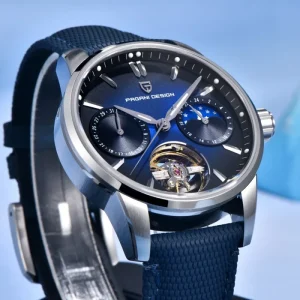 YS021 Sapphire Mirror Mechanical Watch Luxury Luminous Chronograph Hollow Tourbillon Wristwatch Moon Phase Leather