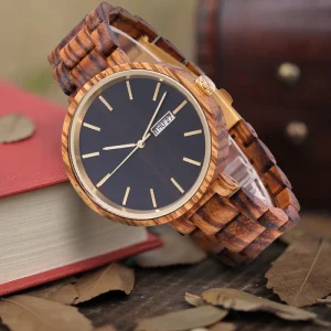 YS5510 Handmade Wooden Wristwatch for Men Natural Rose Sandalwood Date Display Simple Quartz Movement 44mm Dial Diameter