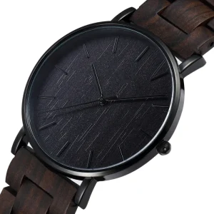 YS5567 Ebony Wooden Watch 40mm Pointer Dial Display 20mm Simple Fashion Quartz Warm Wood Hues for Everyday Comfortable Wear