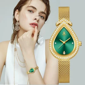 YaLaLuSi Retro Women’s Quartz Watch Personalized Design Gold Rhinestone Decoration Watch Temperament Elegant Ladies Gift