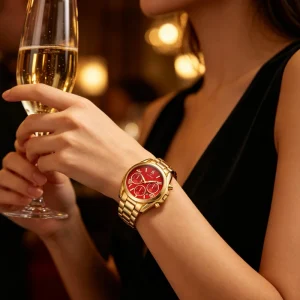 YaLaLuSi Unisex Fashion Sport Quartz Watch Gold Ion Plated Acrylic Waterproof Luxury Couple Wristwatch Valentine Gift Set