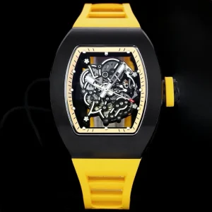 Yellow Colored Watch with Skeleton Design and Genuine Tourbillon Men’s Mechanical Watch