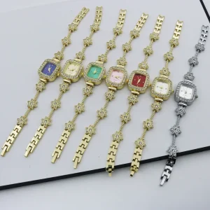 YuSa1134 Luxury Quartz Women’s Watch Elegant Premium Alloy Band with Square Diamond Five-Pointed Star Multi-Color Vintage Style
