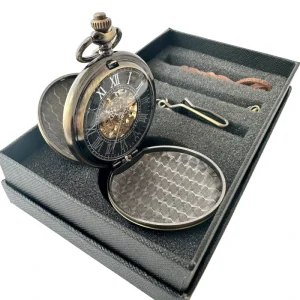 Zinc Alloy Case Antique Smooth Hand Wind Double-Sided Smooth Roman Dial Bronze Mechanical Pocket Watch