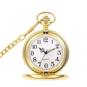 Zinc Alloy Fashion Simple Plain Custom Gold Silver Pocket Watch With 80cm Chain