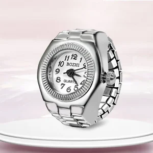 Zinc Alloy Metal Base Square Analog Clock Watch Ring for Students