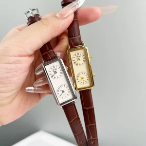 女士复古石英手表数字表盘合金表壳皮革表带简约职场风格新款小众时尚手表